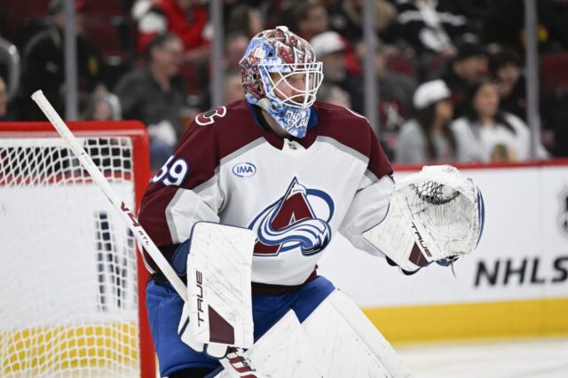 Blackwood in net versus Chicago Blackhawks.