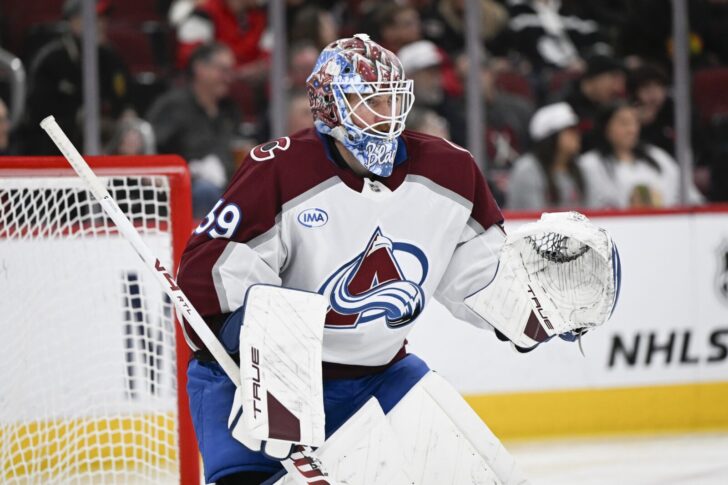 Blackwood in net versus Chicago Blackhawks.